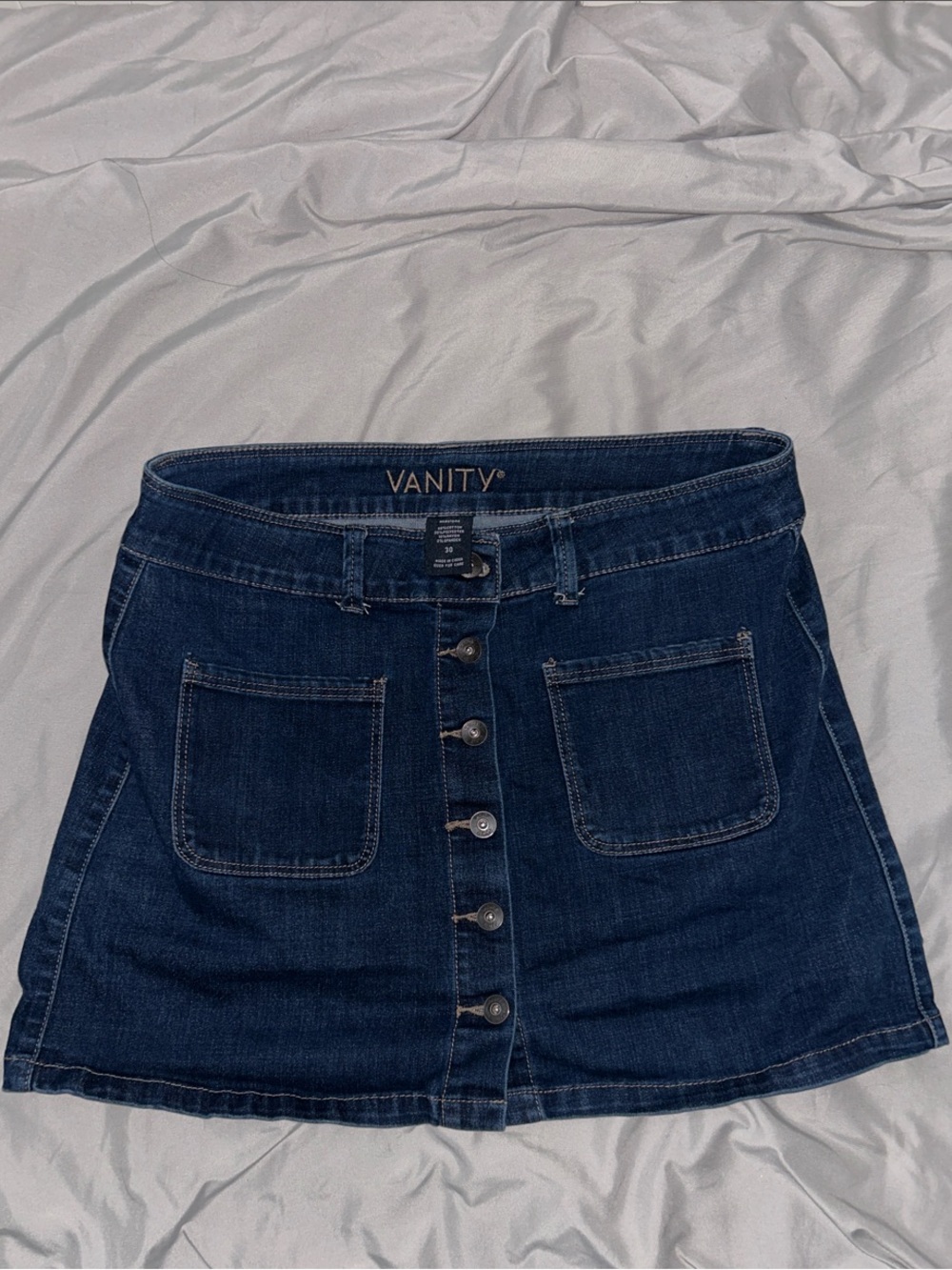Vanity Dark Blue Denim Button-Front Mini Skirt